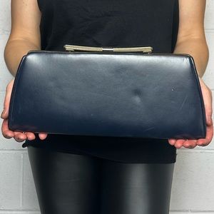 Vintage Navy Blue Clutch with Gold Closure
